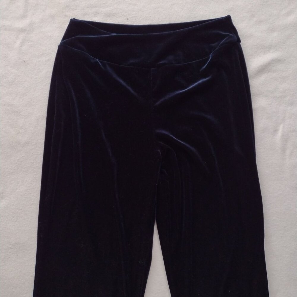 Fifilou Vintage Y2K Navy Blue Velvet Pants S Flared High Rise Stretch Velourr - Picture 3 of 8